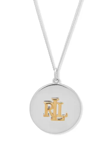 Lauren Ralph Lauren Sterling Silver Round Logo Pendant Necklace, Silver/Gold - Silver/Gold - Female