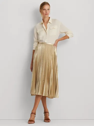 Lauren Ralph Lauren Suzu Metallic Chiffon Pleated Midi Skirt, Sand Light Gold - Sand Light Gold - Female