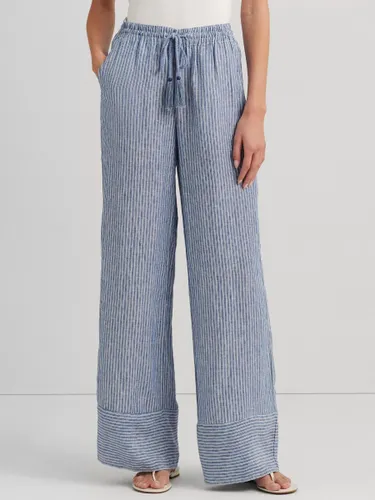 Lauren Ralph Lauren Ziakash Stripe Linen Blend Trousers, Blue/Multi - Blue/Multi - Female