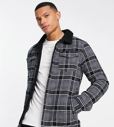 Le Breve Tall check jacket with borg collar & lining in black