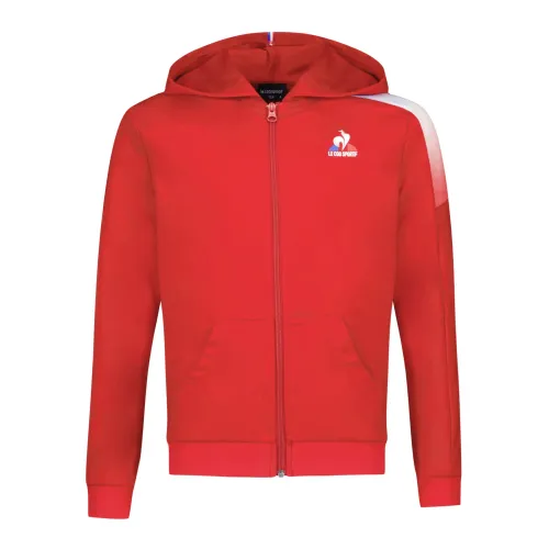 le coq sportif , Tricolor Full Zip Hoodie ,Red male, Sizes: