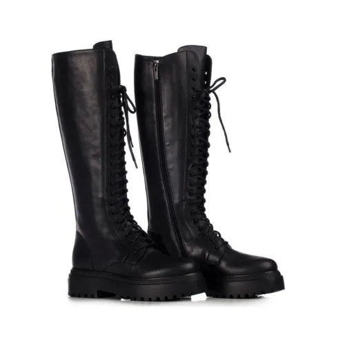 Le Silla , Leather Lace-Up Boots ,Black female, Sizes: