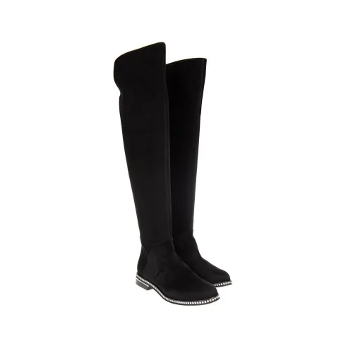 Le Silla , Suede Over-Knee Boots with Crystal-Embellished Sole ,Black female, Sizes: