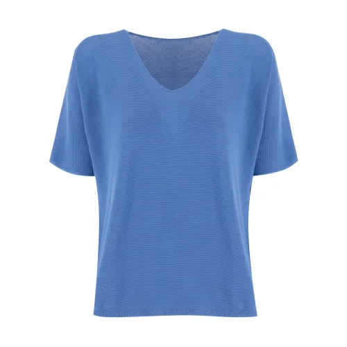 Le Tricot Perugia , Azure Cotton Knitwear Sweater ,Blue female, Sizes: