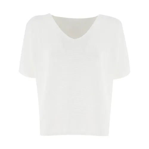 Le Tricot Perugia , Cotton V-Neck Sweater ,White female, Sizes: