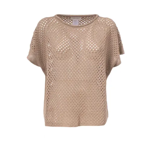 Le Tricot Perugia , Linen and Cotton Knit Top ,Beige female, Sizes: