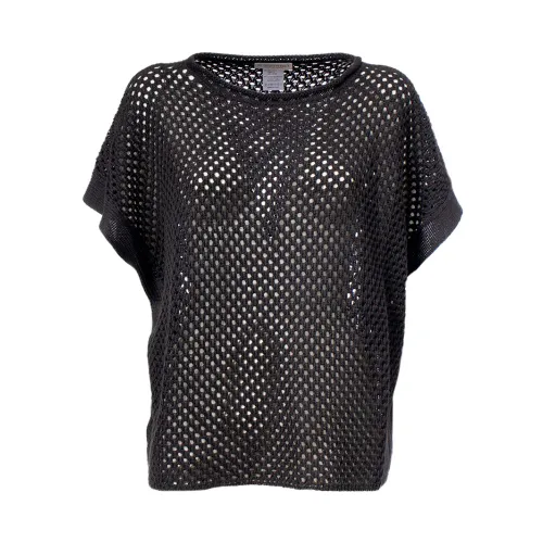 Le Tricot Perugia , Linen and Cotton Knit Top ,Black female, Sizes: