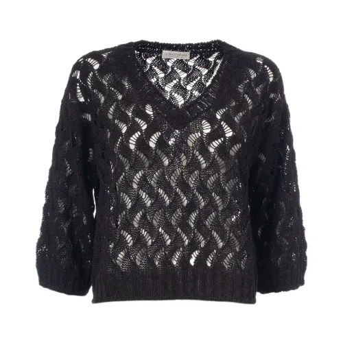 Le Tricot Perugia , Linen, Cotton, and Silk Knit Sweater ,Black female, Sizes: