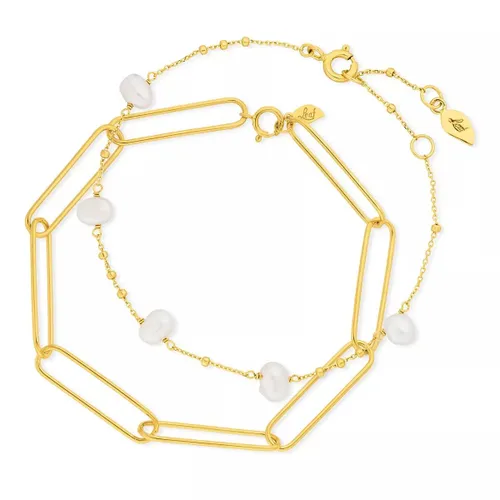 Leaf Bracelets - Bracelet Set Big Square/Pearl, silver gold plate - silver - Bracelets for ladies