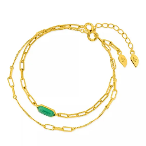 Leaf Bracelets - Bracelet Set Cube, green Agate, silver gold plate - green - Bracelets for ladies