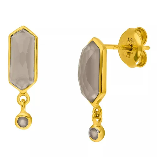 Leaf Earrings - Earring Cube grey agate, silver gold plate - gray - Earrings for ladies