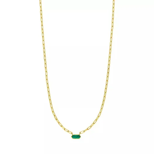 Leaf Necklaces - Necklace Cube green agate, silver gold plate - green - Necklaces for ladies