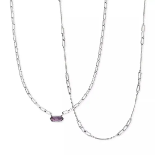 Leaf Necklaces - Necklace Set Cube, Amethyst, silver rhodium plate - purple - Necklaces for ladies