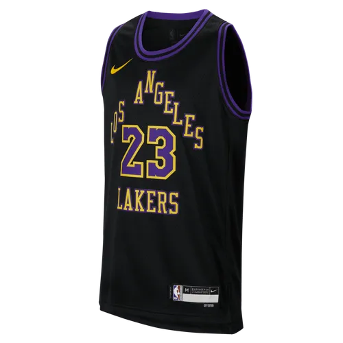 LeBron James Los Angeles Lakers 2023/24 City Edition Older Kids' Nike Dri-FIT NBA Swingman Jersey - Black - Polyester