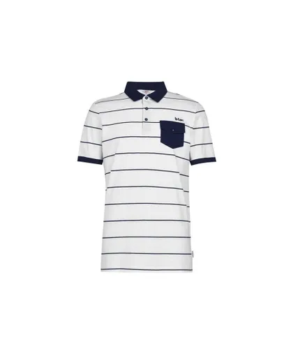 Lee Cooper Mens Striped Polo Shirt in White Navy Cotton