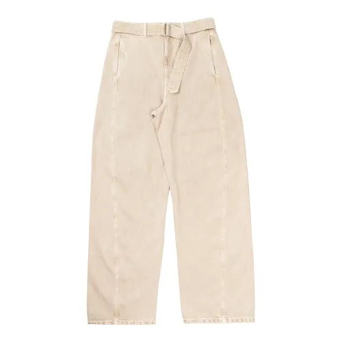 Lemaire , Beige Twisted Pants with Belt ,Beige male, Sizes: