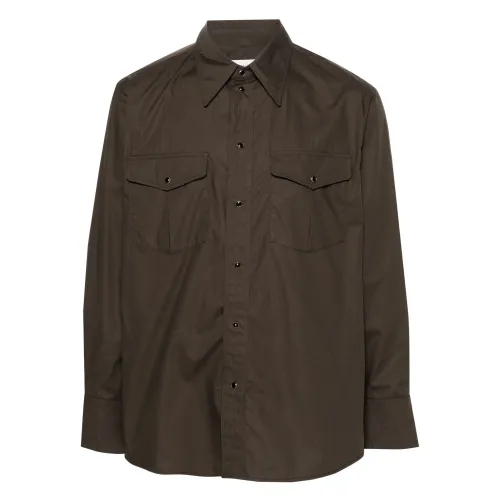 Lemaire , Espresso Western Shirt with Snaps ,Brown male, Sizes: