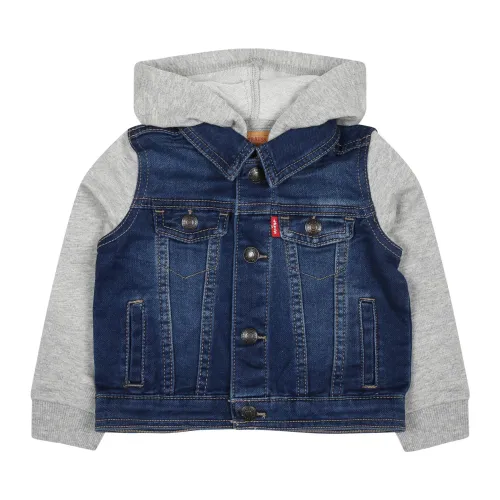 Levi's , Blue Denim Jacket with Gray Hood ,Blue unisex, Sizes:
