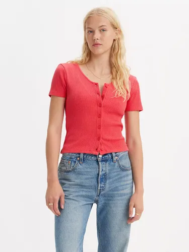 Levi's Button Front Short Sleeve Top - Coral Red - Female