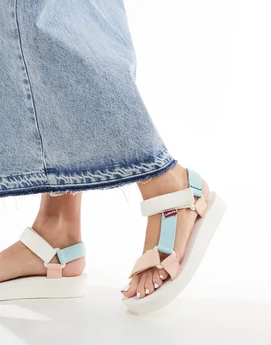 Levi's Cadys low strappy sandal in white pink blue with logo