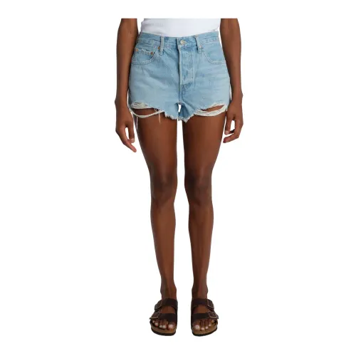 Levi's , Clear Blue Frayed Shorts ,Blue female, Sizes:
