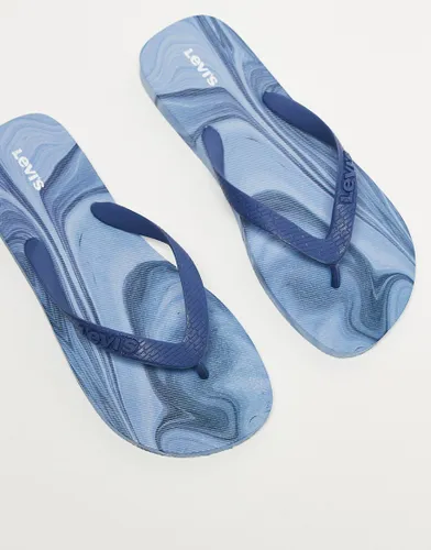 Levi's flip flop with logo in blue marble print