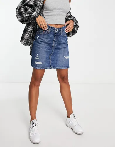 Levi's high rise deconstructed ripped denim skirt in dark wash-Blue