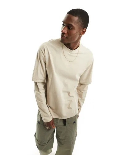 Levi's long sleeve with t-shirt overlay in beige-White