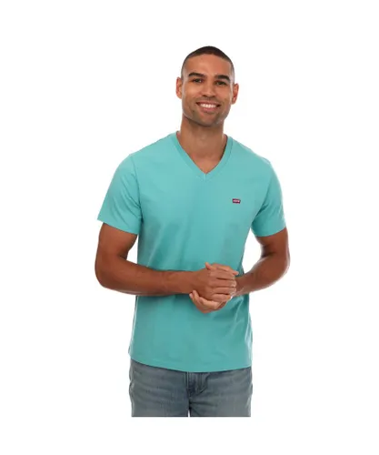 Levi's Mens Levis Original Housemark V Neck T-Shirt in Turquoise Cotton