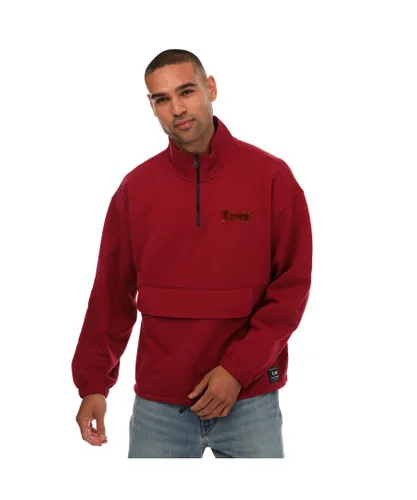 Levi's Mens Levis Relaxed 1/4 Zip Pouch Jacket in Red Cotton