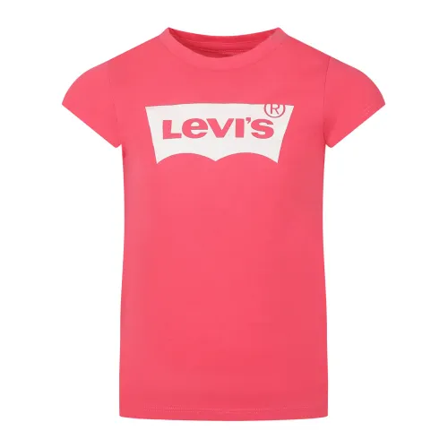 Levi's , Pink Cotton T-Shirt with Glitter Logo ,Pink unisex, Sizes: