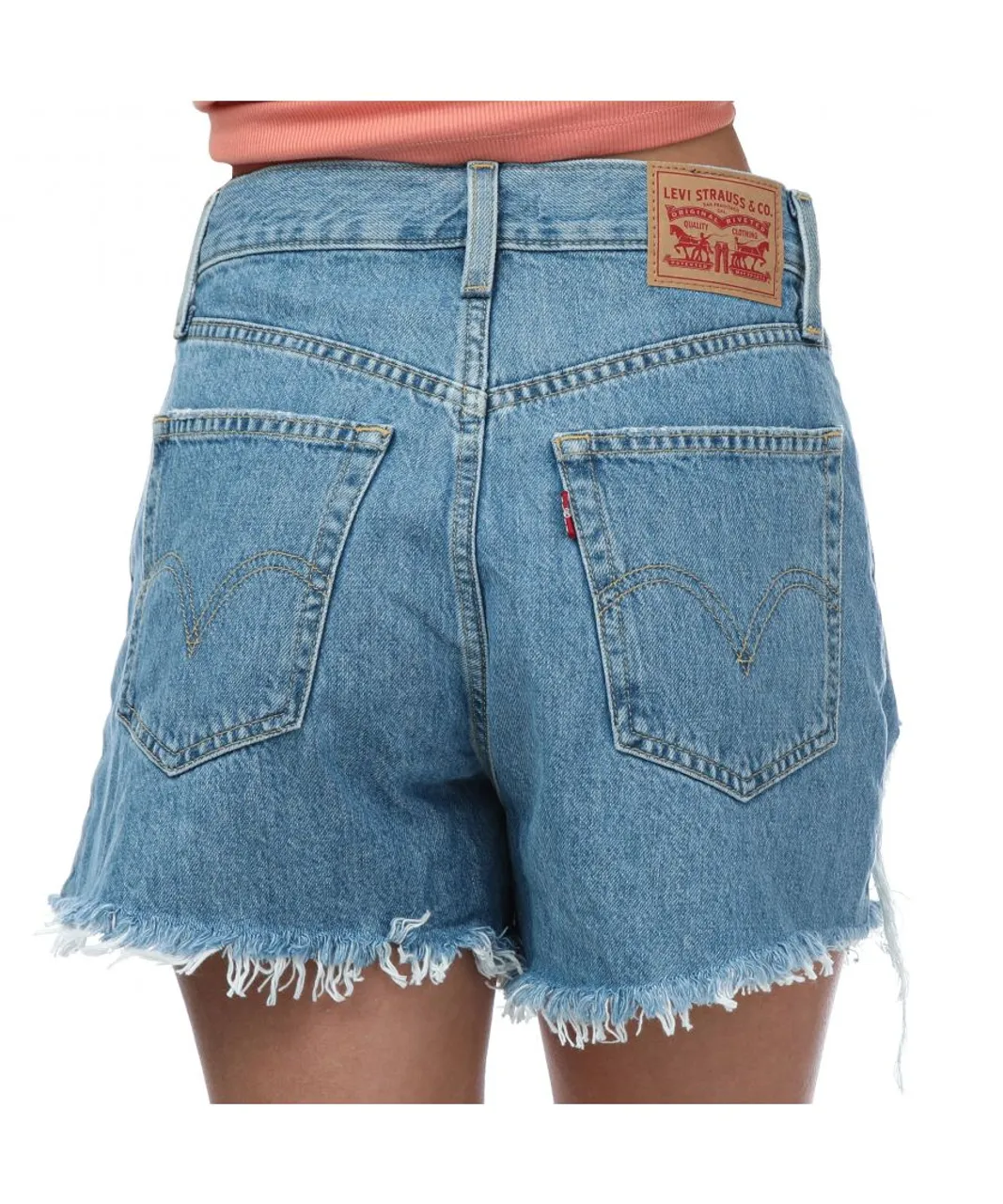 Levi's Womenss Levis High Waisted Mom Shorts in Denim - Blue Cotton