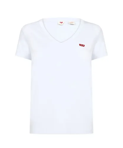 Levi's Womenss Levis Perfect V-Neck T-Shirt in Light Blue - White Cotton