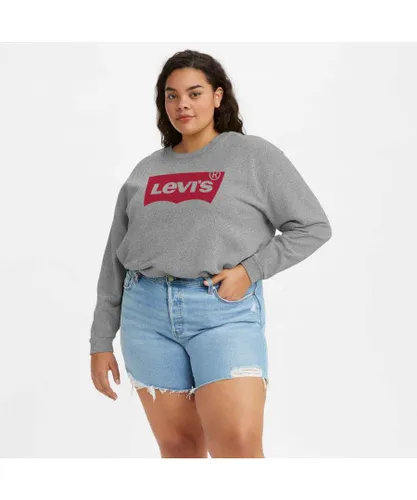 Levi's Womenss Levis Plus Graphic Standard Crew Sweatshirt in Grey Heather Cotton