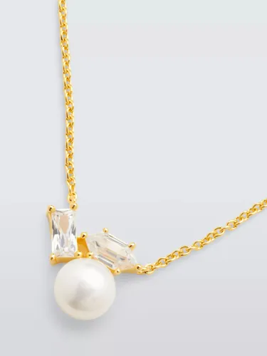 Lido Freshwater Pearl Hexagon and Baguette Cubic Zirconia Pendant Necklace - Gold/White - Female