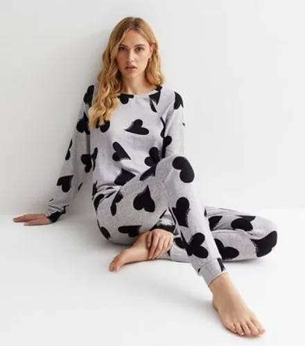 Light Grey Legging Pyjama Set with Heart Print New Look