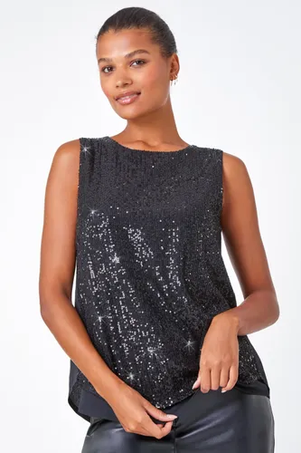 Lilly and Hope Contrast Back Sequin Top in Black female