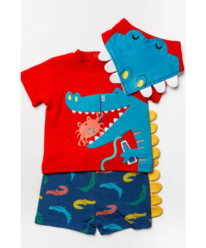 Lily and Jack Baby Boy Crocodile Print Cotton 3-Piece Gift Set - Red