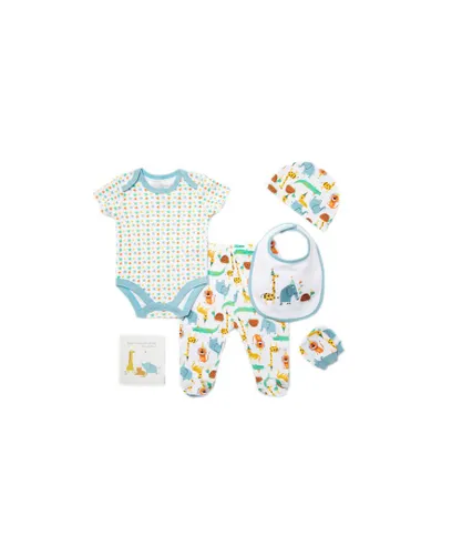 Lily and Jack Baby Boy Jungle Animals Print Cotton 6-Piece Gift Set - Blue