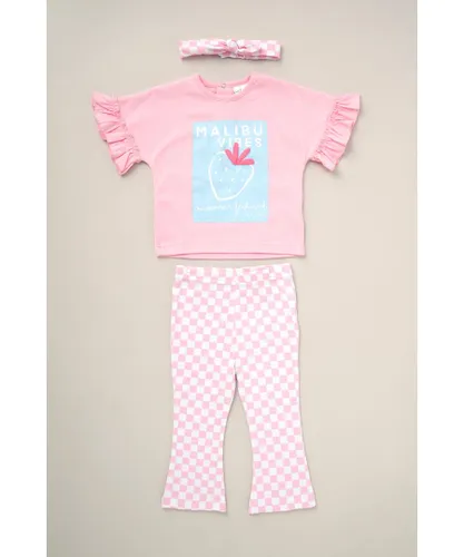 Lily and Jack Girls Malibu Vibes 3-Piece Top, Flared Leggings and Headband Outfit Set - Pink