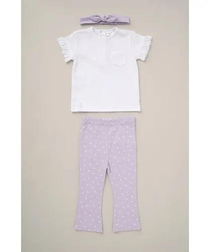 Lily and Jack Girls Polka Dot 3-Piece Top, Flared Leggings and Headband Outfit Set - Purple