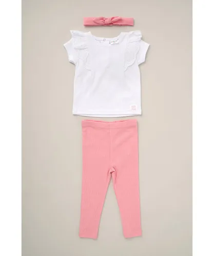 Lily and Jack Girls Ribbed 3-Piece Top, Leggings and Headband Outfit Set - Pink