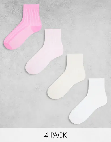 Lindex 4 pack cable knit ankle socks in pink and white-Multi