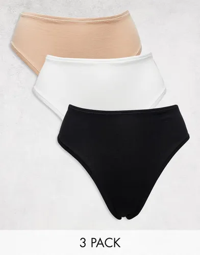 Lindex Carin cotton high waist 3 pack thong in White, Beige and black-Multi