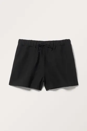 Linen Blend Mini Shorts - Black