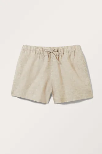 Linen Blend Mini Shorts - Brown