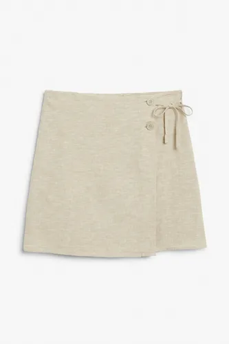 Linen blend wrap skirt - Brown