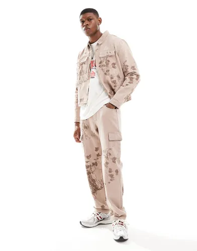 Liquor & Poker co-ord floral twill cargo trouser in brown