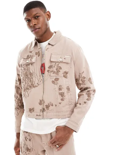 Liquor & Poker co-ord floral twill jacket in brown twill