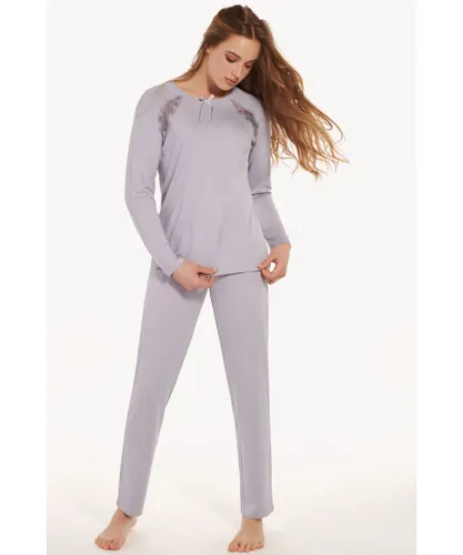 Lisca Womens 'Ivette' Long Sleeve Pyjama Set - Grey Viscose